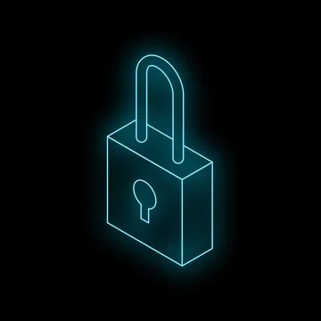 Glowing neon padlock symbolizing security in digital age Stock Illustration