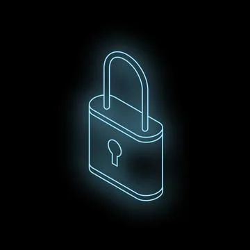Glowing neon padlock symbolizing security in digital age Stock Illustration