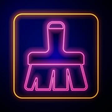 Glowing neon Paint brush icon isolated on black background.  Vector Stock Illustration