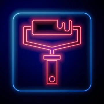 Glowing neon Paint roller brush icon isolated on black background. Vector Stockillustratie