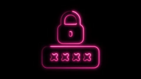 Glowing neon password icon isolated on black background. HD Video motion gr.. Stock Footage 304167792