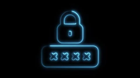 Glowing neon password icon isolated on black background. HD Video motion gr.. Stock Footage 304167883