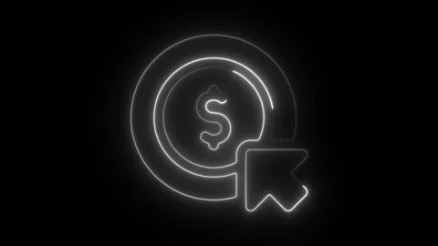 Glowing neon pay per click icon isolated on black background. HD Video moti.. Stockbeeldmateriaal 304110321