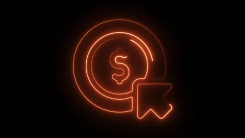 Glowing neon pay per click icon isolated on black background. HD Video moti.. Stockbeeldmateriaal 304110357