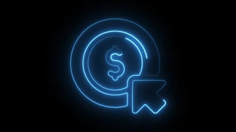 Glowing neon pay per click icon isolated on black background. HD Video moti.. Stockbeeldmateriaal 304110372