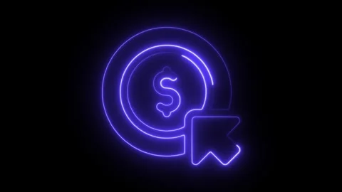 Glowing neon pay per click icon isolated on black background. HD Video moti.. Stockbeeldmateriaal 304110375