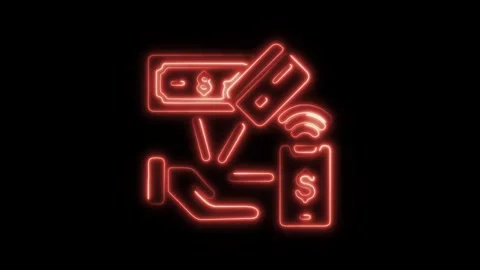 Glowing neon payment method isolated on black background. HD Video motion g.. Vídeo Stock 303552691