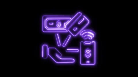 Glowing neon payment method isolated on black background. HD Video motion g.. Vídeo Stock 303552692