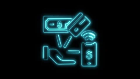 Glowing neon payment method isolated on black background. HD Video motion g.. Vídeo Stock 303552694