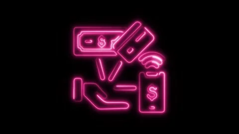 Glowing neon payment method isolated on black background. HD Video motion g.. Vídeo Stock 303552724