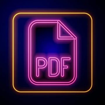 Glowing neon PDF file document. Download pdf button icon isolated on black 스톡 일러스트
