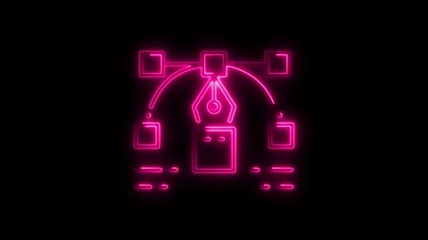 Glowing neon pen tool icon with vector points and nodes on transparent blac.. Stock Footage 314709166