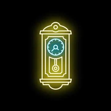 Glowing neon pendulum clock on black background 스톡 일러스트