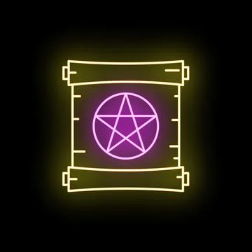 Glowing neon pentagram on magic scroll icon Stock Illustration