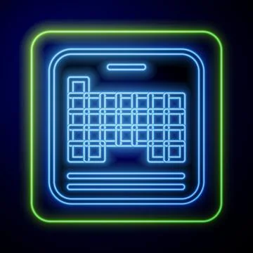 Glowing neon Periodic table of the elements icon isolated on blue background Stock Illustration
