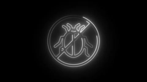 Glowing neon pest control icon isolated on black background. HD Video motio.. Stock Footage 304106004
