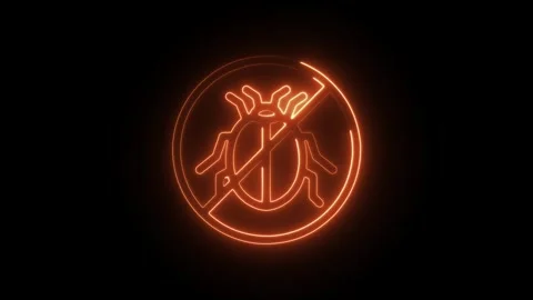 Glowing neon pest control icon isolated on black background. HD Video motio.. Stock Footage 304106009