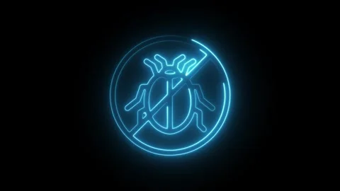 Glowing neon pest control icon isolated on black background. HD Video motio.. Stock Footage 304106046
