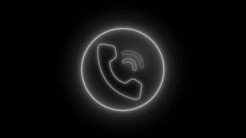 Glowing neon phone receiver icon inside a circle animation on black backgroun Stock Footage 337079005