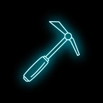 Glowing neon pickaxe icon for mining hobby 库存插图