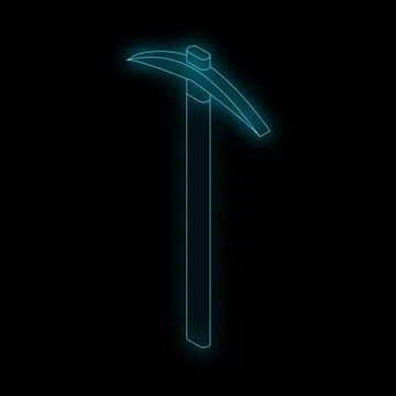 Glowing neon pickaxe shining in the dark background Stock Illustration