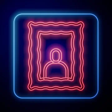 Glowing neon Picture frame on table icon isolated on black background Illustrazione stock