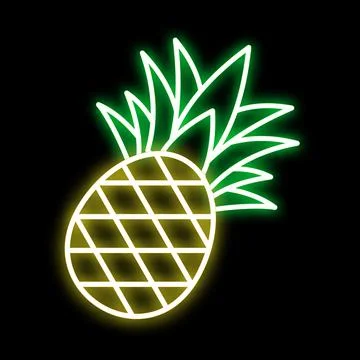 Glowing neon pineapple vector icon on black background Stock Illustration