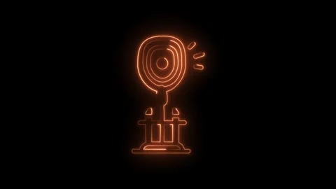 Glowing neon ping pong paddle with ball outline on black background modern Stock Footage 322992870