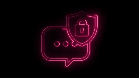 Glowing Neon Pink Chat Message Security Shield Lock Icon Animation Isolated.. Video stock 315498248