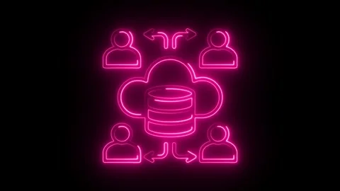 Glowing neon pink cloud database icon with people connected via arrows symb.. Stock Footage 314711355