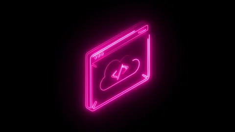 Glowing neon pink cloud upload icon in isometric view on black background s.. Stock Footage 314711277