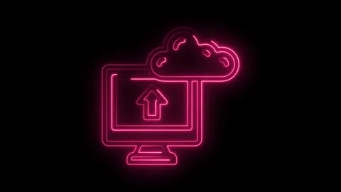 Glowing Neon Pink Computer Upload Cloud Icon Animation Isolated on Black Ba.. Stock Footage 315497838