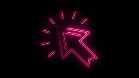 Glowing neon pink cursor icon pulsing with light radiating lines on a trans.. Stock Footage 314557959