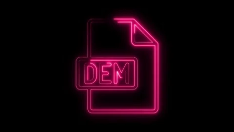 Glowing neon pink D E M file icon symbol isolated on black background futur.. Stock Footage 314556537