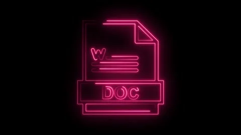 Glowing neon pink doc file icon animation on black background representing .. Stock Footage 314574353