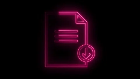 Glowing neon pink document download icon with horizontal lines symbolizing .. Stock Footage 314574013