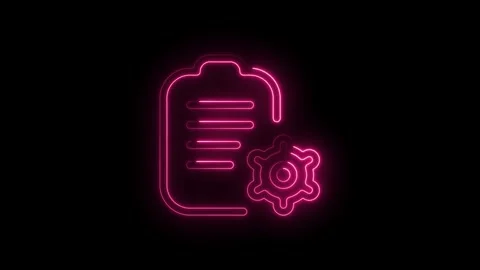 Glowing neon pink document icon with gear symbol animated on black backgrou.. Stock Footage 314550660