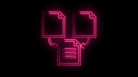 Glowing neon pink document icon with arrows indicating data transfer or con.. Stock Footage 314573943