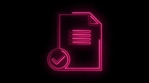 Glowing neon pink document icon with checkmark symbol isolated on black bac.. Stock Footage 314573962