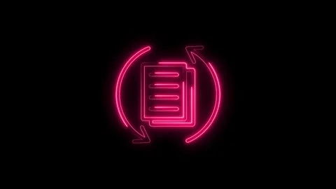 Glowing Neon Pink Document Refresh Icon Animated Loop Isolated on Black Bac.. Stock Footage 315656000