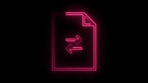 Glowing neon pink document transfer icon with arrows on black background re.. Stock Footage 314574124