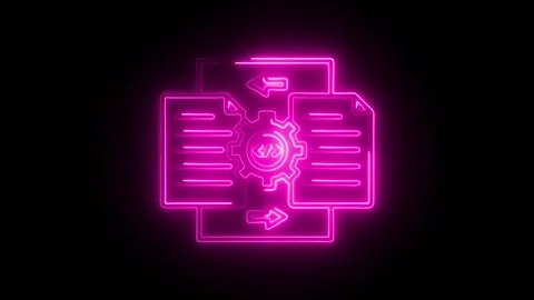 Glowing Neon Pink Document Transfer Gear Symbol Icon Animation Futuristic T.. Stock Footage 314712922