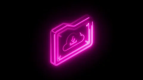 Glowing neon pink folder icon with cloud download symbol animated on black .. Stock Footage 314711154