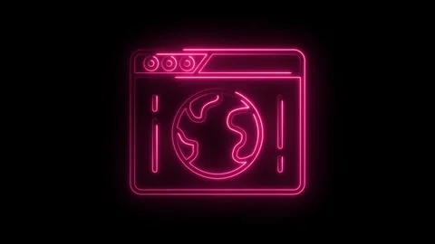 Glowing neon pink globe icon within a browser window interface on a black b.. Stock Footage 314557370