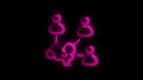 Glowing neon pink human connection network icon with brain symbol represent.. Stock Footage 314700530