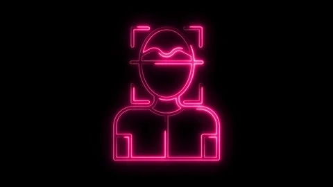 Glowing Neon Pink Human Face Scan Icon Isolated Black Background Futuristic.. Stock Footage 315657387