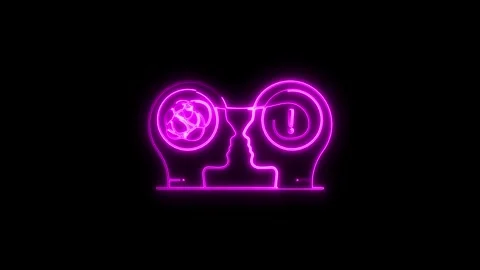 Glowing neon pink human head profile with complex tangled lines inside one .. Stock Footage 314711099