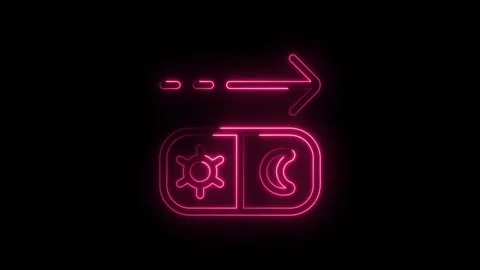 Glowing neon pink icon representing day night toggle switch with gear and c.. Stock Footage 314550774