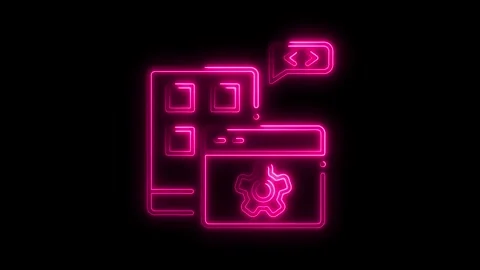 Glowing neon pink interface icons for coding settings and communication wit.. Stock Footage 314709175