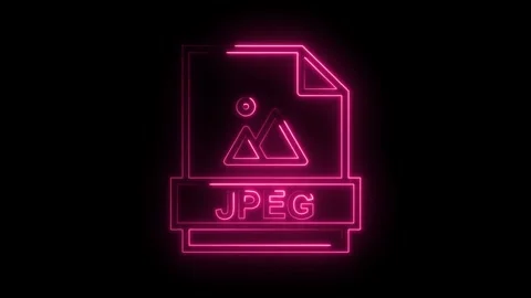 Glowing neon pink J P E G file icon with mountain landscape inside isolated.. Stock Footage 314574200